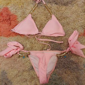 pink bikini with rhinestones and charms